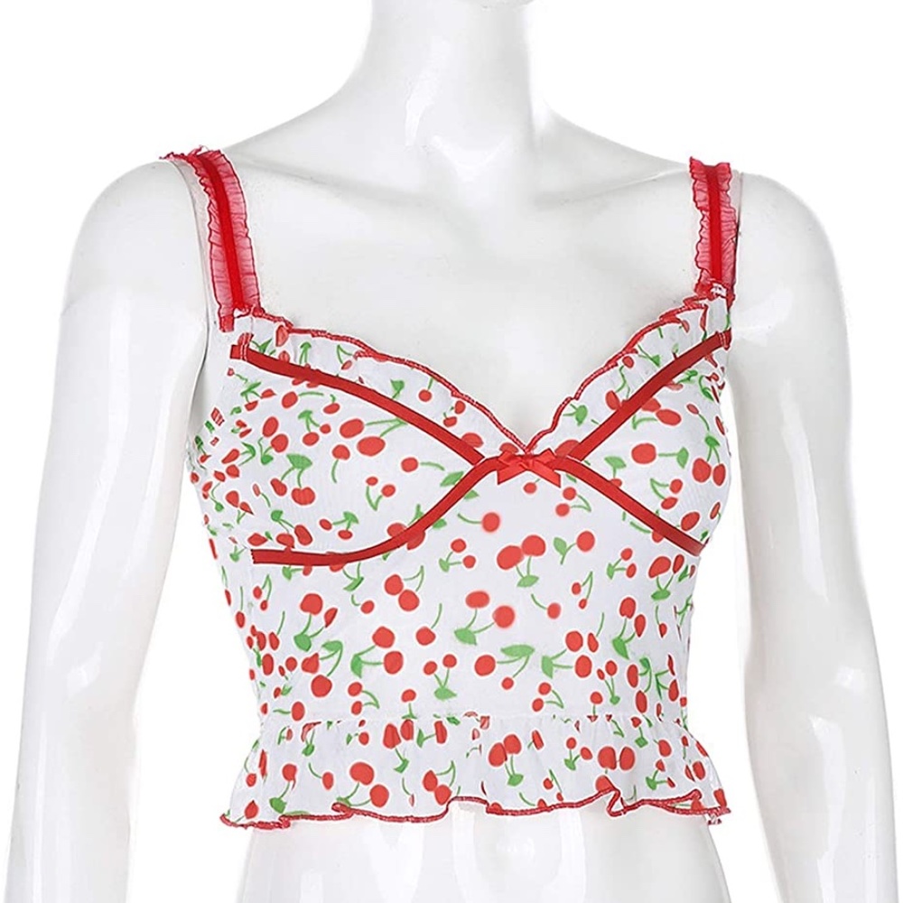 See Through Cherry Crop Top